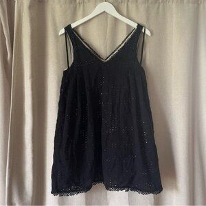 Anthropologie Maeve Women's Luci Black Eyelet Babydoll Swing Dress Small Petite